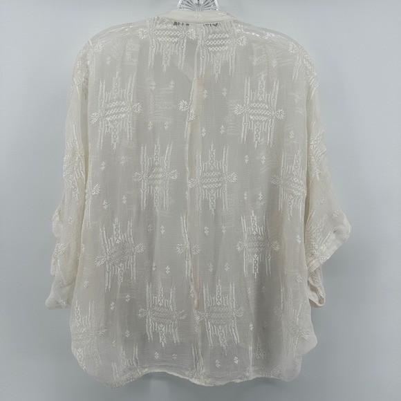 Twelfth Street by Cynthia Vincent 100% Silk Embroidered Batwing Blouse Sheer S - Picture 8 of 10